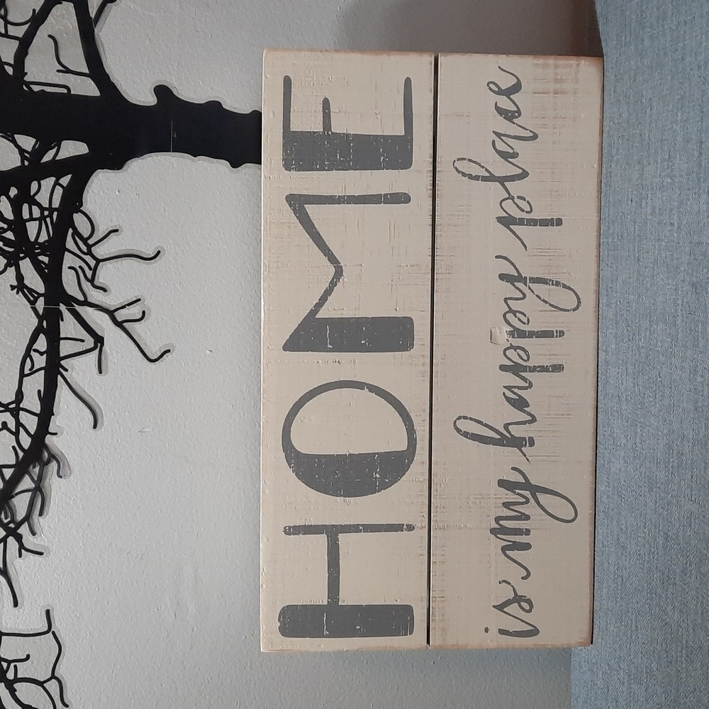 Home Is My Happy Place Gray Wall Box Sign Hang Sit **As Is